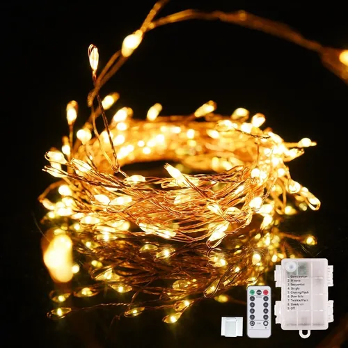 Vista 12 de Dailyart - Cadena de luces LED de 6 pies con 120 microestrellas, funciona con pilas, impermeable, alambre de cobre verde oscuro, para guirnalda