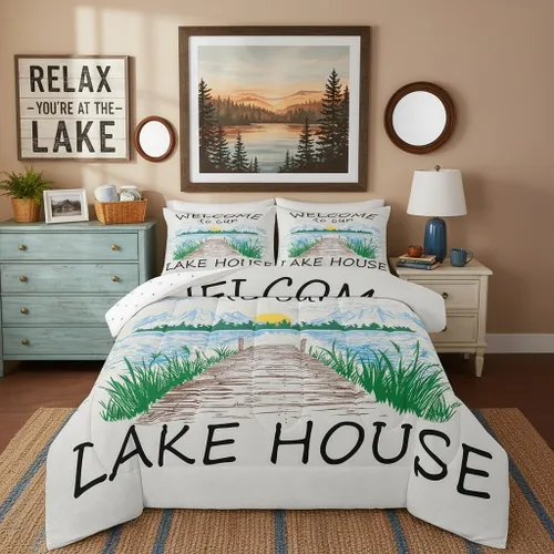 Vista 49 de Juego de edredón Lake House tamaño Twin, juego de ropa de cama náutica de navegación con ancla de 2 piezas para decoración de habitación de niños