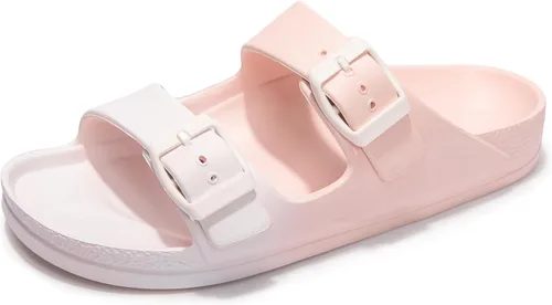 Vista 31 de FUNKYMONKEY - Sandalias bajas cómodas para mujer, hechas de etilvinilacetato, ajustables con hebilla doble