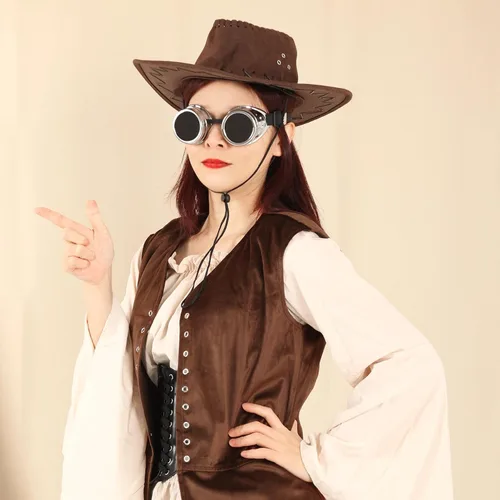 Vista 5 de Fengek 3 gafas steampunk de Halloween para mujer, gafas vintage steampunk, gafas retro victorianas Cyberpunk, accesorios de cosplay para Halloween