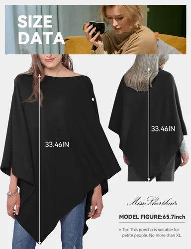 Vista 5 de MissShorthair Versatile Women's Shawl Wrap – Soft Knitted Poncho Cape Scarf for Fall Winter