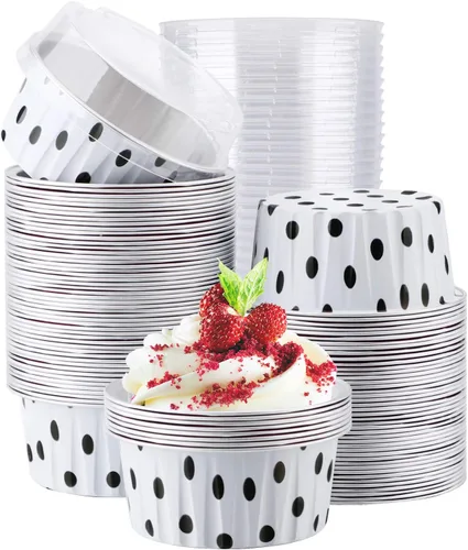 Vista 23 de EUSOAR Vasos para cupcakes con tapas, paquete de 50 forros para magdalenas de 5 onzas de colores surtidos, moldes desechables de papel de aluminio 5