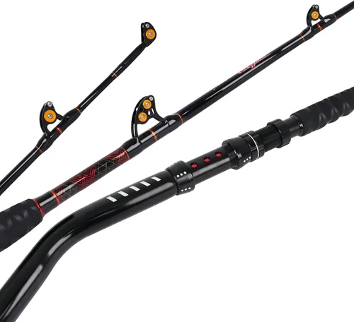 Vista 10 de Fiblink Bent Butt Trolling Rod 2 piezas de agua salada en alta mar caña de pescar Big Game Roller Rod Polo de barco convencional