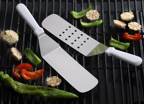 Vista 5 de New Star Foodservice 36213 Espátula/volteadera para parrilla con mango de plástico flexible, 36,8 cm, blanca
