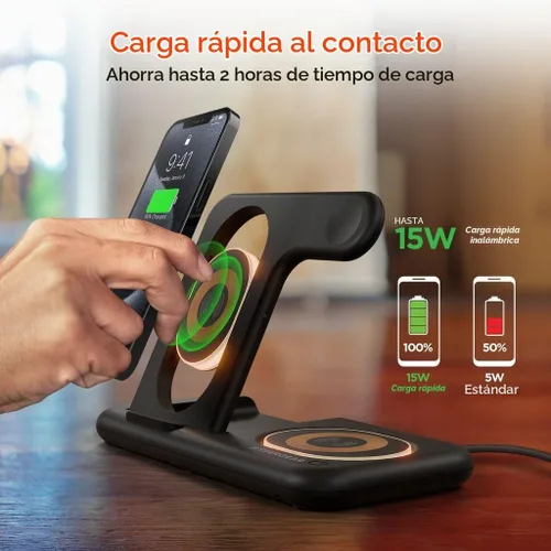 Vista 6 de HyperGear PowerFold X-Ray - Estación de carga inalámbrica 4 en 1 para múltiples dispositivos, estación de carga plegable de 15 W para teléfono
