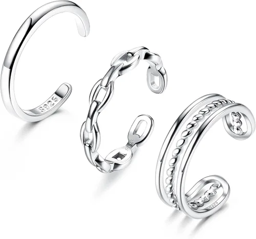 Vista 9 de Florideco 3 Piezas Anillos para Dedos del Pie de Plata de Ley S925 para Mujeres Anillos para Dedos del Pie Abiertos Ajuste Cómodo Anillos para Dedos