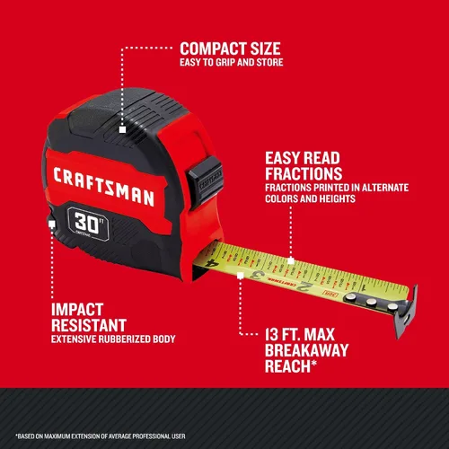 Vista 7 de CRAFTSMAN Cinta métrica de 30 pies con marcas de fracción, retráctil (CMHT37445S)