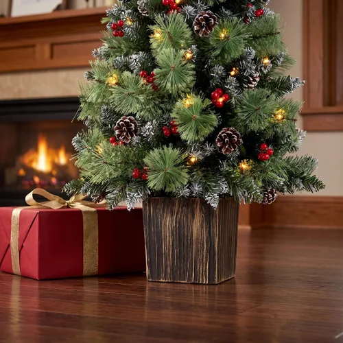 Vista 6 de Jin&Bao Árbol de Navidad artificial de 4 pies, árbol en maceta con 100 Verde bosque