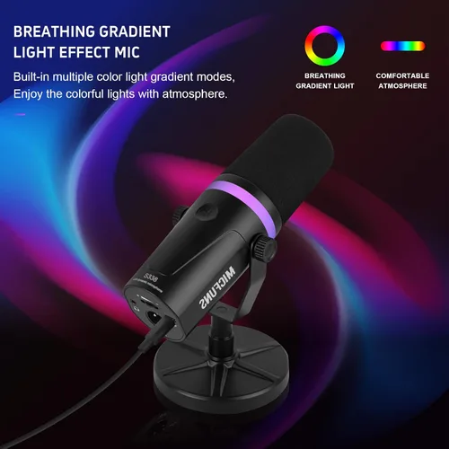 Vista 3 de Micufuns Vocal Dynamic Microphone, XLR/USB Podcast Recording PC Microphone,Studio Metal Mic with Mute, Headphone Jack, Monitoring Volume
