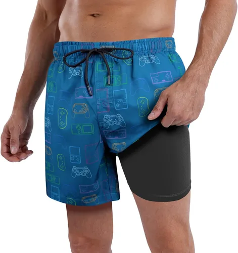 Vista 98 de Traje de baño para hombre con forro de compresión de secado rápido de 5.5 pulgadas con forro tipo bóxer amarillo (1-Yellowstar)