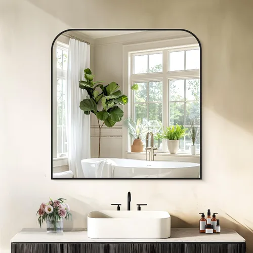 Vista 31 de COFENY Espejo de baño, espejo rectangular negro de 16 x 24 pulgadas para montar en la pared con marco delgado, espejos de tocador de baño para sobre