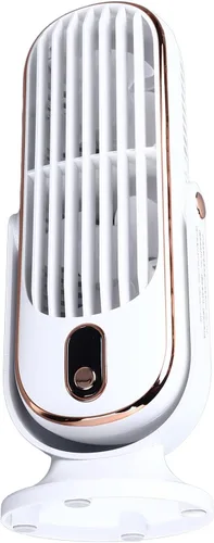 Vista 2 de Table Tower Fan, USB Plug In 5 Gears Quiet Brushless Motor with Detachable Blade for Car Home Office (White)