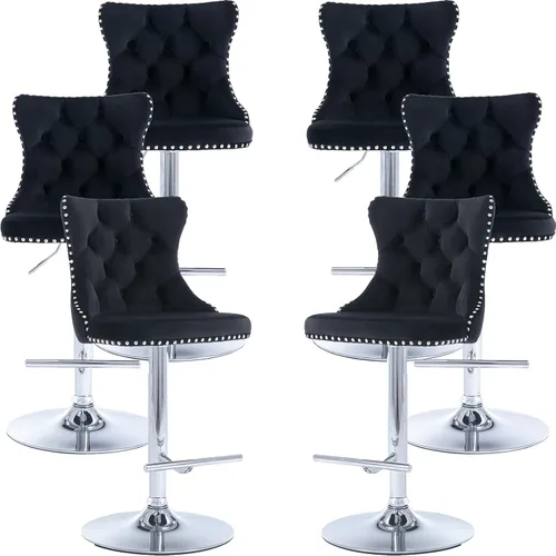 Vista 48 de Juego de 2 taburetes de bar modernos de terciopelo para mostrador, taburetes de bar giratorios ajustables con respaldo, sillas de isla de cocina