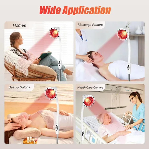 Vista 7 de Lámpara de calor NIR de 275 W, luz infrarroja para dolor y dolor muscular, lámpara de calor de pie, ángulo de 360 ° ajustable, perilla