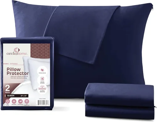 Vista 74 de CirclesHome Juego de 4 protectores de almohada estándar con cremallera, fundas de almohada transpirables 100% algodón, protegen las almohadas