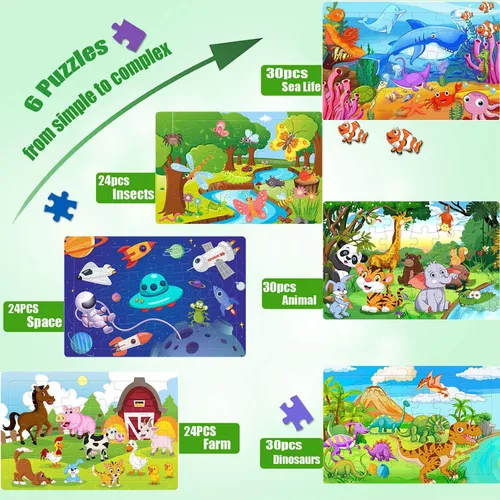 Vista 3 de Rompecabezas para niños de 3 a 5 años, rompecabezas de madera de 24 a 30 piezas para niños pequeños, rompecabezas educativos de 3, 4, 5, 6 años