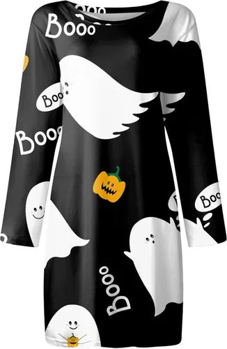 Vista 3 de Vestido de Halloween para mujer casual holgado manga larga con estampado para disfraz