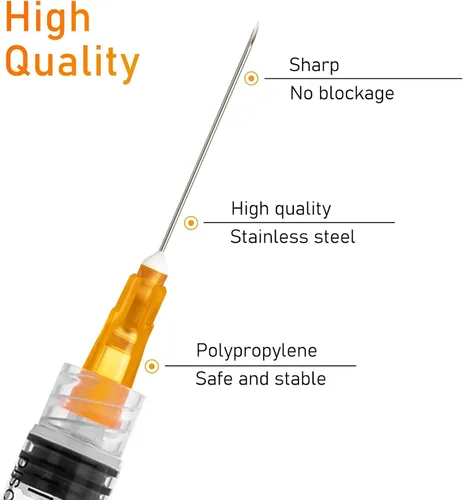 Vista 3 de Jeringas desechables Luer Lock de 0.1 fl oz con aguja de 25G 1 pulgada paquete individual – Paquete de 20