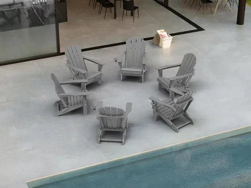 Vista 22 de Ciokea Silla Adirondack plegable con textura de madera, silla Adirondack para patio, resistente a la intemperie, silla de plástico para hoguera