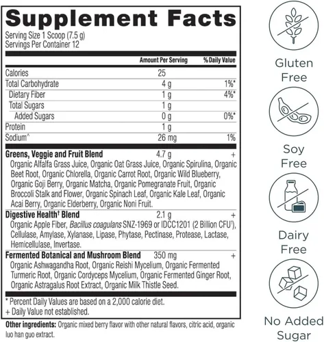 Vista 3 de Ancient Nutrition Proteína en polvo multicolágeno, vainilla, 24 porciones + polvo orgánico Supergreens, baya, 12 porciones