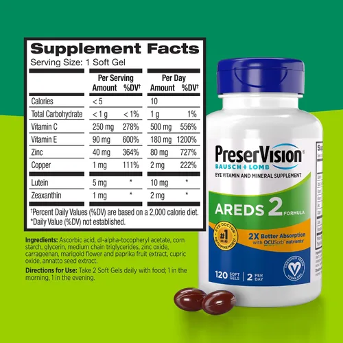 Vista 7 de PreserVision AREDS 2 Suplemento vitamínico y mineral para ojos con OCUSorb, 120 geles suaves veganos, contiene luteína, zeaxantina, vitamina C