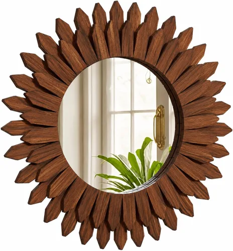 Vista 9 de Espejo de Pared Boho de 20 Pulgadas Negro con Diseño de Rayos de Sol - Espejo Circular de Madera para Pared, Espejo Circular Rústico Hecho a Mano