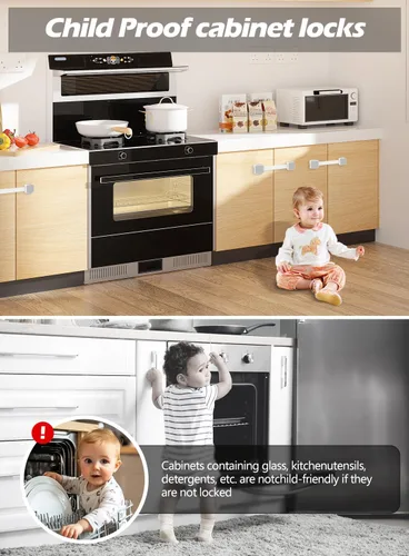 Vista 2 de Paquete de 2 cerraduras de seguridad a prueba de bebés seguras para niños, para gabinete, cajón, refrigerador, horno, lavavajillas, puertas, asiento