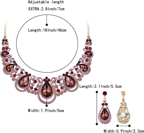 Vista 4 de BriLove Women's Costume Fashion Crystal Teardrop Hollow Scroll Statement Necklace Dangle Earrings Set
