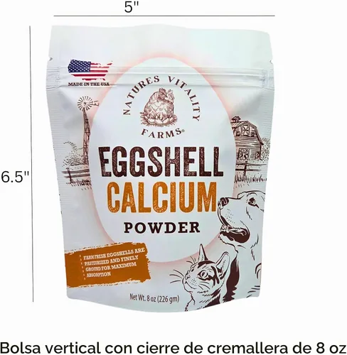 Vista 5 de Polvo de cáscara de huevo estadounidense de 8 onzas para perros/gatos, finamente molido, suplemento de calcio