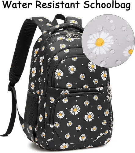 Vista 4 de Sugaroom - Mochila con estampado de margaritas con lonchera para niñas, escuela primaria, primaria, mochila para libros para adolescentes y niñas