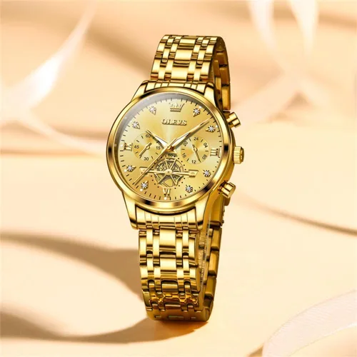 Vista 2 de OLEVS Reloj multifuncional de dos tonos para mujer, reloj analógico de cuarzo para mujer, de acero inoxidable, resistente al agua, con diamantes