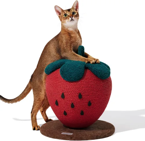 Vista 10 de VETRESKA Cherry Poste Rascador para Gatos, 22.64" de Alto Rascador para Gatos con Bola de Cuerda de Yute, Poste Rascador Vertical para Gatos