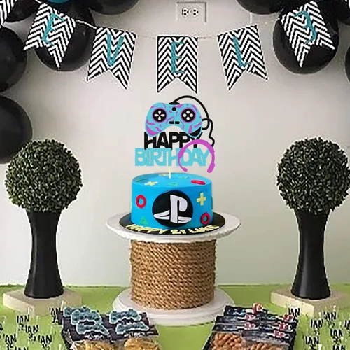 Vista 6 de Videojuegos Subir de nivel Feliz Cumpleaños Cake Toppers Jugadores Fiesta de Cumpleaños Favores Suministros Para Videojuegos-01 0