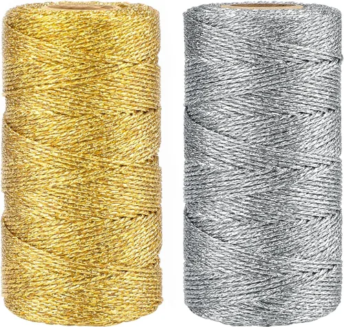 Vista 8 de jijAcraft cuerda de oro de 328 pies - hilo de oro metálico de 1.5 mm para envolver regalos sin estiramiento - cordón brillante dorado para envolver
