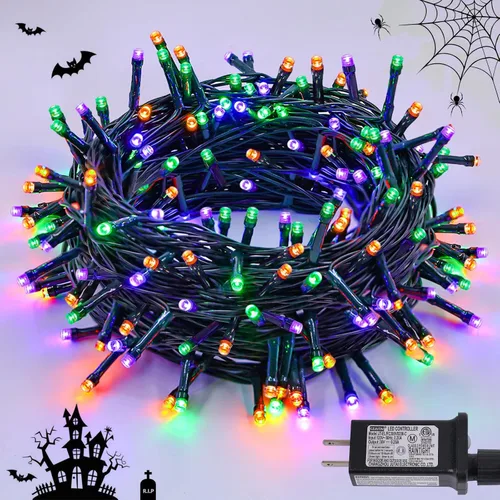 Vista 19 de QITONG Guirnalda de 500 luces LED de Navidad de 165 pies para exteriores, impermeable, luces multicolor con 8 modos, cable verde, luces parpadeantes