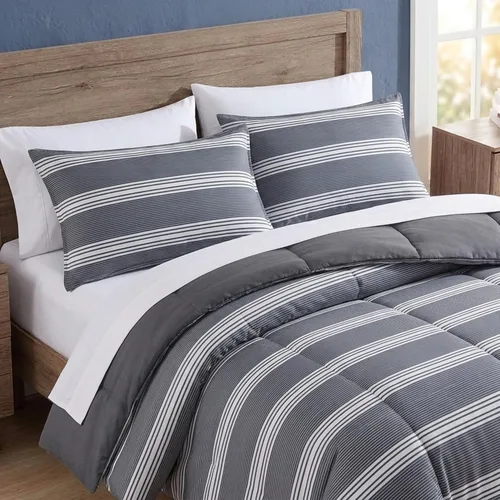 Vista 3 de Nautica - Juego de edredón King, ropa de cama reversible de algodón con fundas a juego y bolsa de lavandería reutilizable, peso medio, certificado