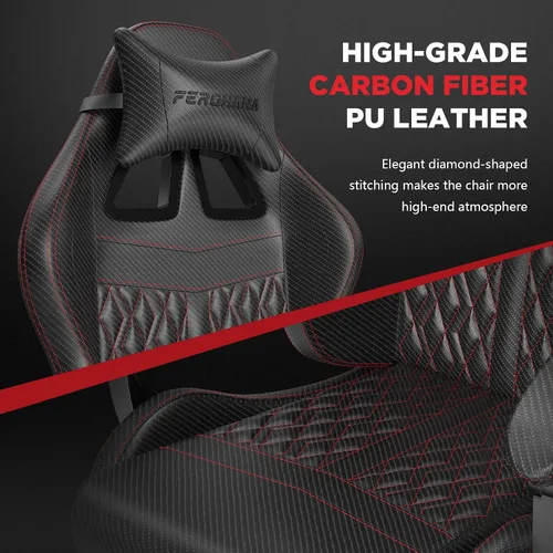 Vista 4 de Ferghana Silla vintage de piel sintética para videojuegos, silla de jugador con respaldo alto con masaje, silla ergonómica de oficina para Negro