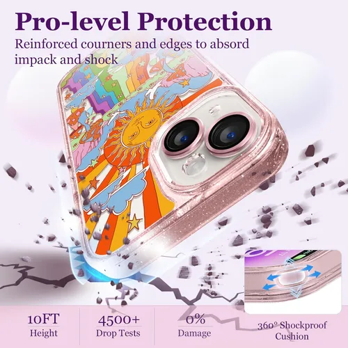 Vista 5 de Compatible para iPhone 13 Funda Linda Estética - Funda de Teléfono Rosa con Protector de Cámara - Diseño de Cubierta con Estampado de Hongos