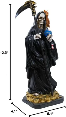 Vista 4 de VILLAGE GIFT IMPORTERS Estatua de Santa Muerte de 12 pulgadas Nuestra Señora de una Santa Muerte Bata negra Estatua de esqueleto que sostiene