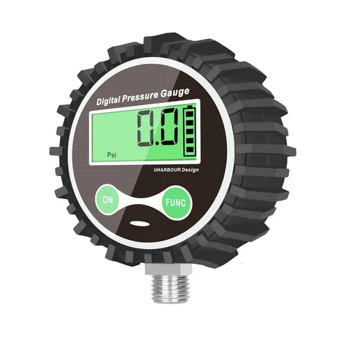Vista 2 de Manómetro digital de baja presión con conector inferior NPT de 1/4 pulgadas y protector de goma de Uharbour, 0.35-15 psi, precisión 1% .F.S.