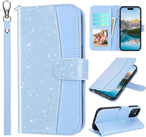 Vista 16 de ULAK Compatible con iPhone 12 Pro Max Funda Cartera con Portarjetas, Funda de Cuero PU con Soporte Plegable Ranuras para Tarjetas Correa de Muñeca
