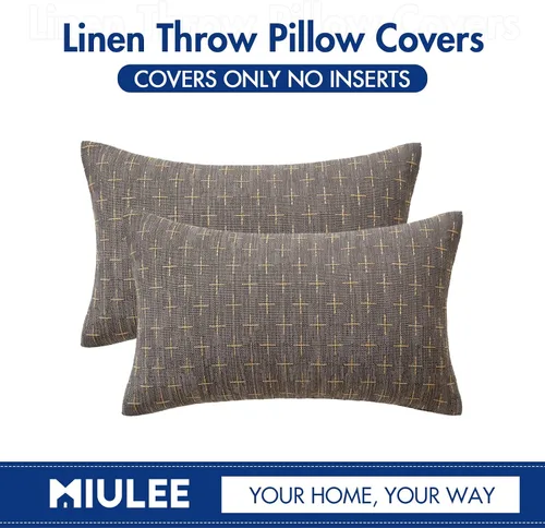 Vista 329 de MIULEE - Juego de 2 fundas de almohada decorativas de lino de arpillera navideñas, modernas, estilo campestre, rústicas, tejidas, con textura