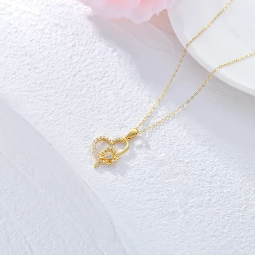 Vista 3 de SISGEM Solid 14k Gold Sunflower Heart Necklace for Women, Real Gold Flower Necklace You are May Sunshine Necklace Fine Jewelry Gifts for Wife