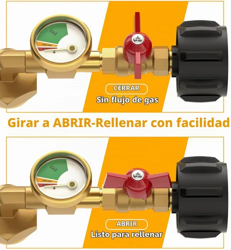 Vista 6 de HICOOI Adaptador de recarga de propano para tanques de 1 libra, con manómetro y válvula, codo de latón resistente de 90°, conector QCC1/Type1
