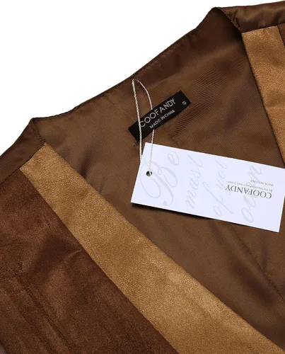 Vista 4 de COOFANDY Chaleco de cuero de gamuza para hombre, chaleco de vestir estilo capas, Caqui