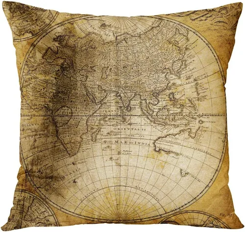 Vista 4 de ArtSocket Juego de 4 fundas de almohada vintage con mapa del viejo mundo, cartografía, descubrimiento de sepia antiguo, continentes políticos