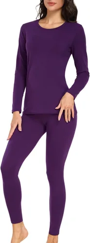 Vista 8 de wirarpa Juego de ropa interior térmica de algodón para mujer, ligera, pantalones largos, capa base, conjunto de pijama para mujer, parte superior e