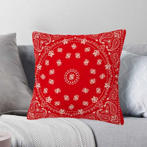 Vista 2 de Funda de almohada con patrón de bandana, estampado de cachemira roja, fundas de almohada florales vintage de 18 x 18 pulgadas, cuadradas, de algodón