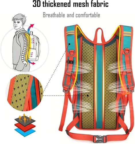 Vista 7 de Mochila ligera de hidratación para ciclismo, mochila de gran capacidad para viajes, senderismo, escalada, esquí, correr, para hombres y mujeres Negro