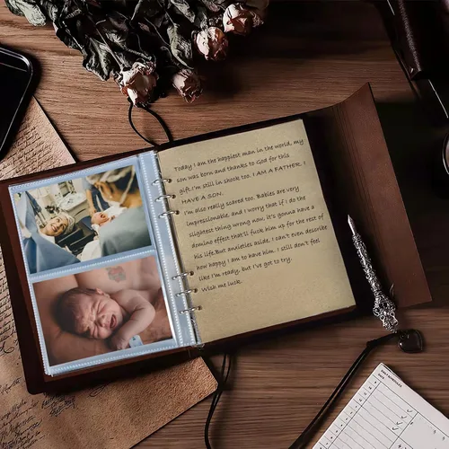 Vista 2 de Álbum de fotos de 4 x 6 pulgadas, 160 fotos, álbumes de fotos de cuero con espacio de escritura con 30 papeles de escritura, viajes, familia, boda
